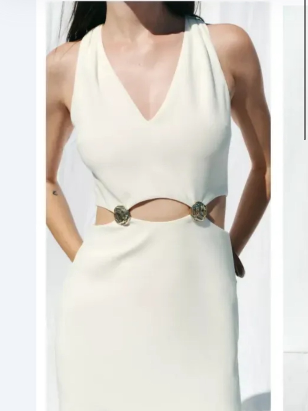 Zara Cream Cutout V-Neck Mini Dress